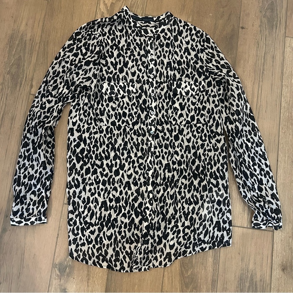 Zara Black and White Leopard Print Blouse